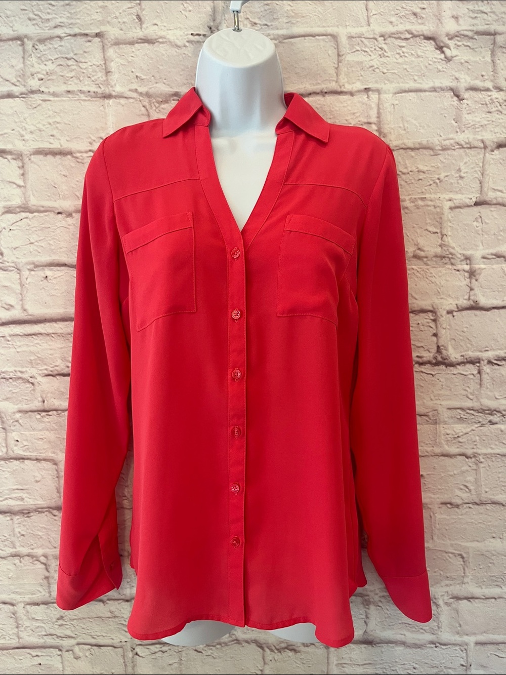 Express Vibrant Red Button-Down Shirt